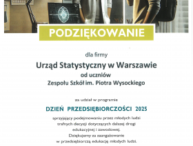 Dyplom dla Urzędu Statystycznego od jednej ze szkół