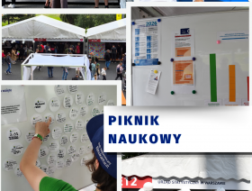 Kolarz zdjęć przedstawia stoisko Urzędu Statystycznego w Warszawie na Pikniku Naukowym